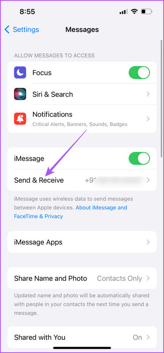 send-and-receive-messages-settings-iphone-475x1024-1 أفضل 5 إصلاحات لإرسال iMessage من البريد الإلكتروني بدلاً من رقم الهاتف