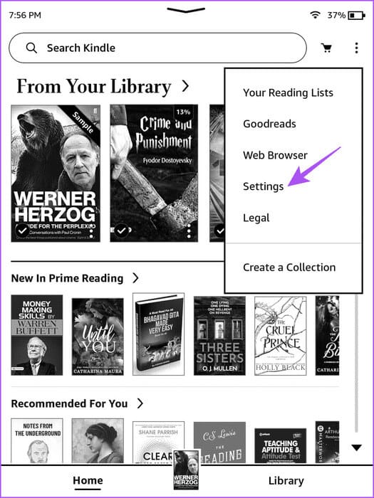 settings-kindle-home-screen-768x1024-1 كيفية استخدام تحويل النص إلى كلام Text-To-Speech على Amazon Kindle
