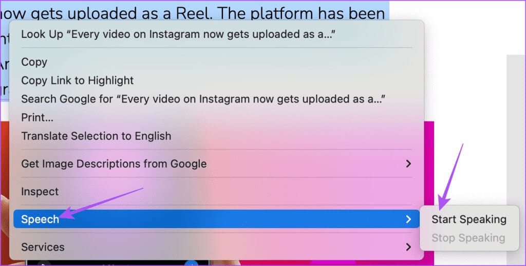 start-speaking-selected-text-mac-1024x519-1 كيفية جعل Siri يقرأ النص على iPhone وiPad وMac