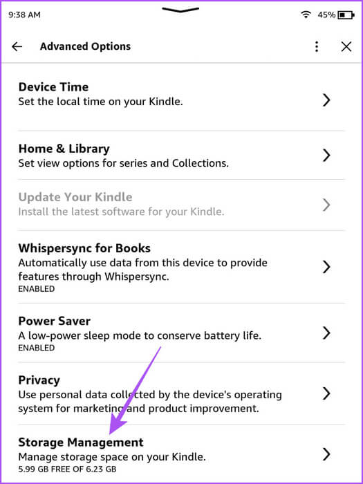 storage-management-device-options-kindle-settings-768x1024-1 أفضل 6 إصلاحات لعدم تنزيل كتب Kindle