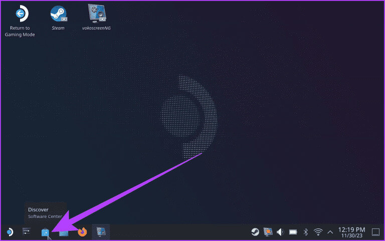 1.-launch-the-Discover-app-which-resembles-a-shopping-bag-icon-on-the-taskbar-768x481-1 كيفية تثبيت Proton GE على Steam Deck