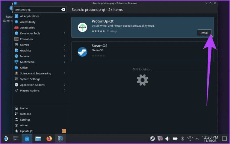 2.-Here-search-for-ProtonUp-Qt.-Once-you-find-it-click-on-Install-768x481-1 كيفية تثبيت Proton GE على Steam Deck