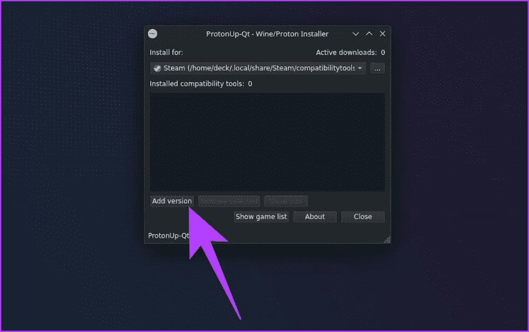4.-Once-the-app-launches-click-on-Add-version-768x482-1 كيفية تثبيت Proton GE على Steam Deck