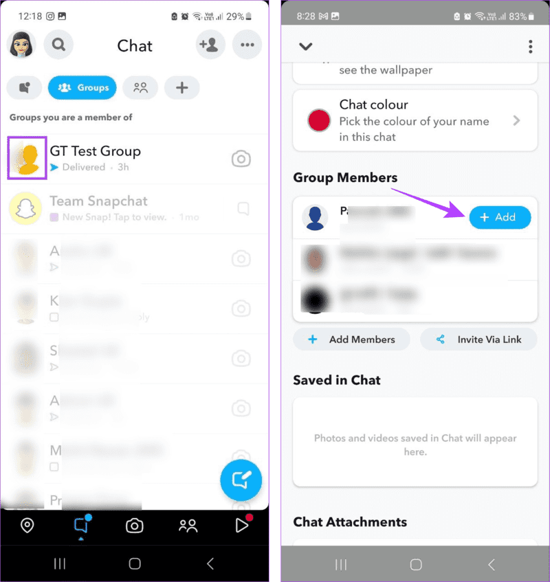 Add-friend-from-group-chat كيفية رؤية الأصدقاء المحذوفين على Snapchat