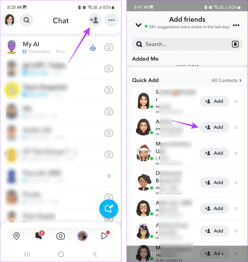 Add-friend-from-suggestion كيفية رؤية الأصدقاء المحذوفين على Snapchat