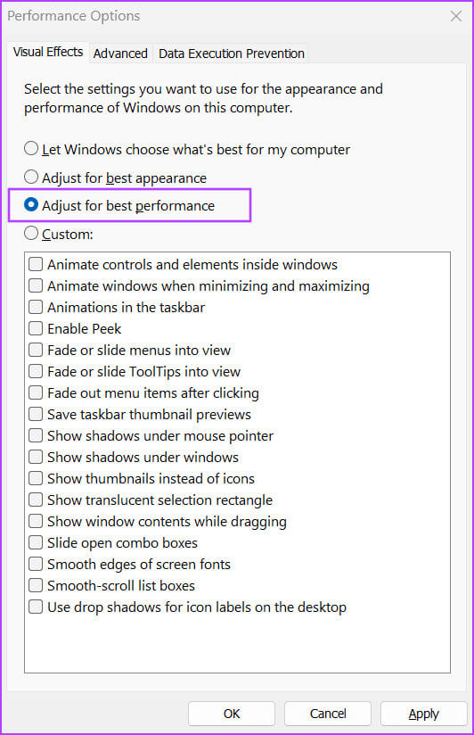 Adjust-for-best-performance-3-1 أفضل 10 طرق لإصلاح خطأ "فشل بدء تشغيل برنامج تشغيل العرض" في Windows 10 و11