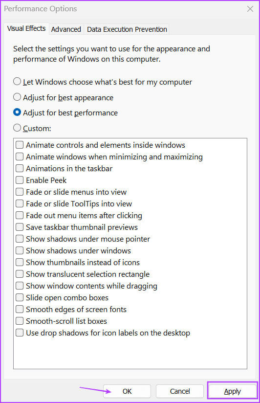 Adjust-for-best-performance-4-1 أفضل 10 طرق لإصلاح خطأ "فشل بدء تشغيل برنامج تشغيل العرض" في Windows 10 و11
