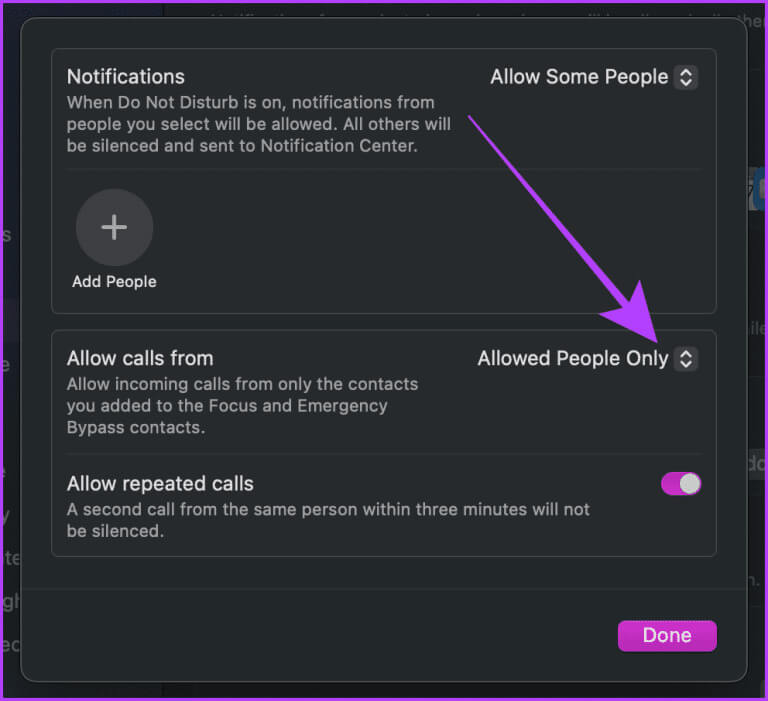 Allowed-People-Settings-for-Focus-768x701-1 أفضل 5 طرق لإيقاف تشغيل Ringer (المكالمات الهاتفية) على Mac
