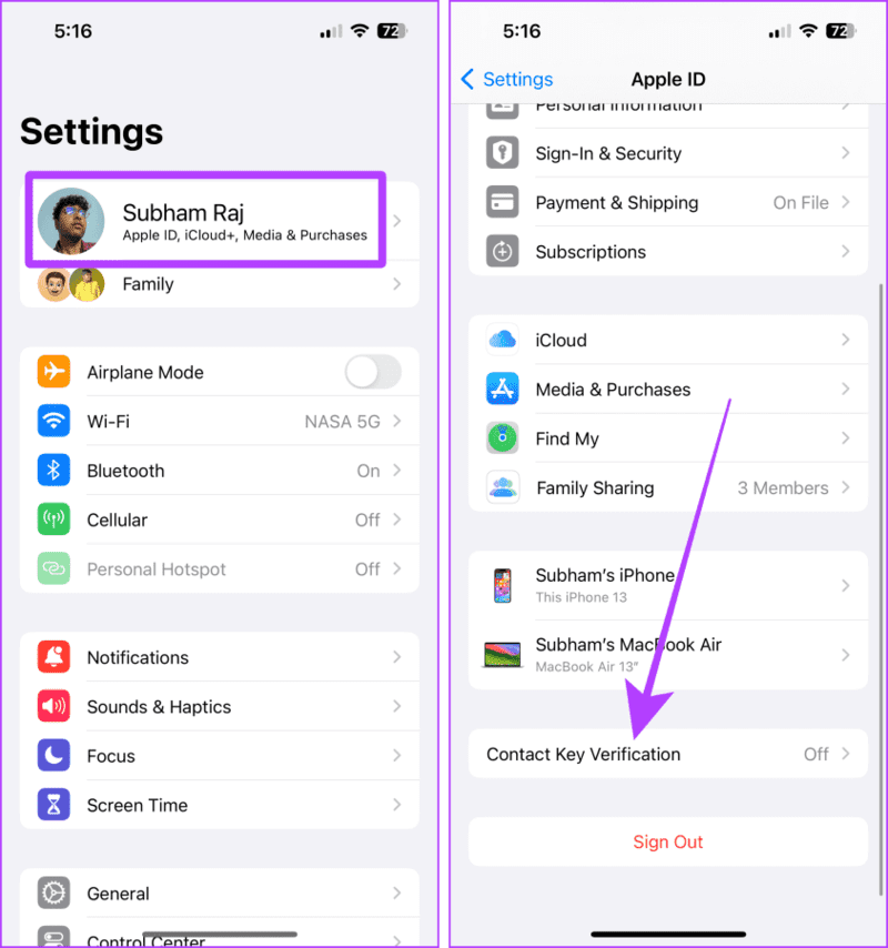 Apple-ID-Settings-iPhone-2 ما هي ميزة التحقق من مفتاح الاتصال في iMessage وكيفية استخدامه