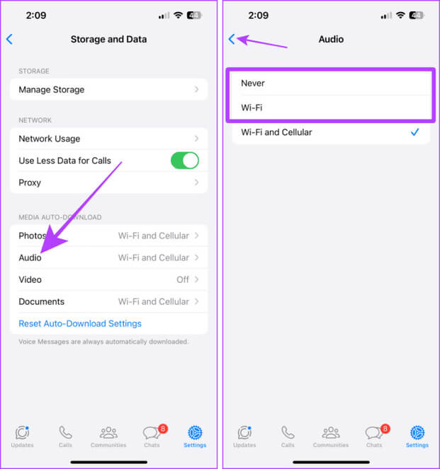 Auto-Download-Setting-for-Audios-in-WhatsApp-iOS-1-768x820-1 كيفية إيقاف التنزيل التلقائي في WhatsApp على الهاتف المحمول والكمبيوتر