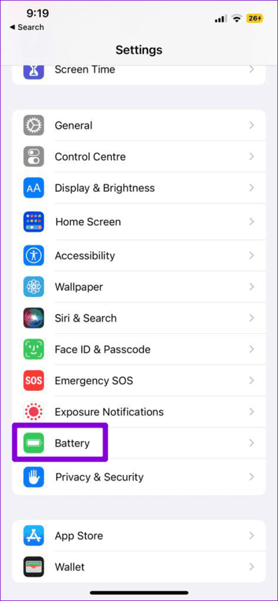 Battery-Settings-on-iPhone-3 أفضل 7 إصلاحات لعدم عمل وضع القارئ في Safari