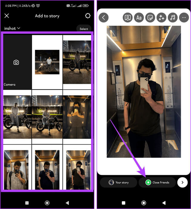Capture-or-choose-a-photo-or-video-to-share-and-from-the-bottom-menu-select-the-Close-Friends-option-937x1024-1 كيفية مشاركة منشورات ومقاطع وقصص Instagram مع الأصدقاء المقربين فقط
