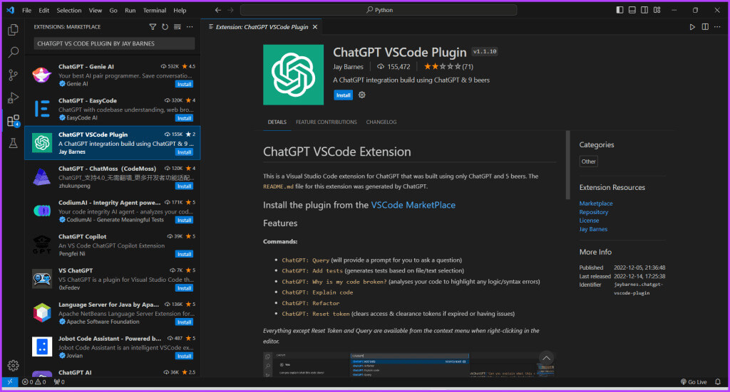ChatGPT-VS-Code-Plugin-by-Jay-Barnes-VS-Code-ChatGPT-extension-1024x551-1 8 أفضل ملحقات ChatGPT لـ VS Code