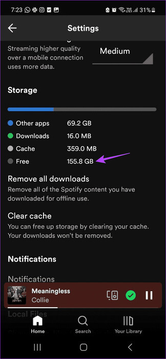Check-device-storage 10 إصلاحات لعدم عمل Spotify Premium دون الاتصال بالإنترنت على الهواتف الذكية