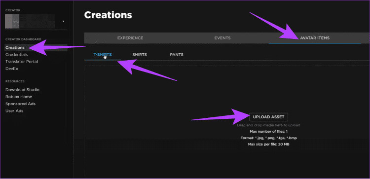 Choose-Creations-and-then-select-Avatar-items-and-then-select-T-shirt-to-click-750x363-1 كيفية إرسال Robux إلى حساب آخر للكمبيوتر الشخصي والهاتف المحمول