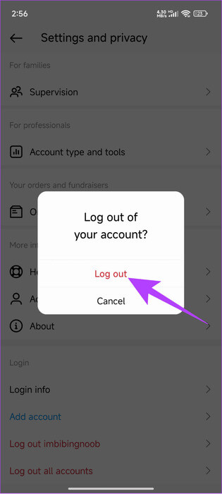 Choose-Log-out-to-confirm-692x1536-1 5 طرق لإصلاح عدم عمل ملفات GIF على Instagram