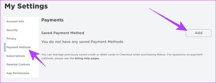 Choose-Payment-Methods-and-then-select-Add-750x290-1 كيفية إرسال Robux إلى حساب آخر للكمبيوتر الشخصي والهاتف المحمول
