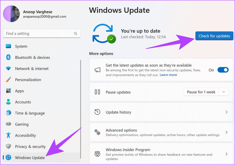 Choose-Windows-Update-and-then-select-Check-for-updates-768x541-1 ما هو ftdibus.sys على Windows وكيفية إعادة تمكين تكامل الذاكرة