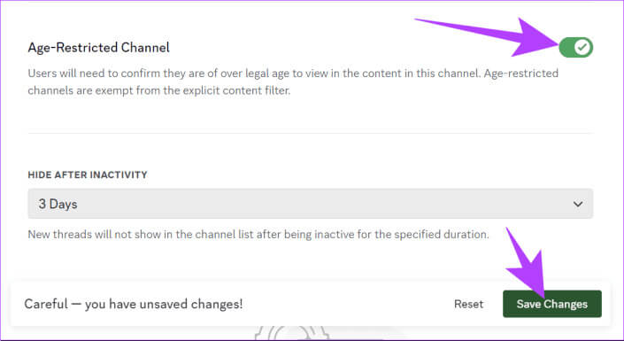 Choose-age-restrcited-channel-and-then-click-Save-changes-705x385-1 كيفية تمكين أو تعطيل قنوات NSFW على Discord