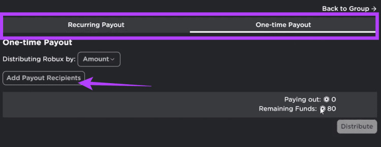 Choose-between-recurring-payout-or-one-time-payment-and-then-click-Add-Payout-Recipients-750x290-1 كيفية إرسال Robux إلى حساب آخر للكمبيوتر الشخصي والهاتف المحمول