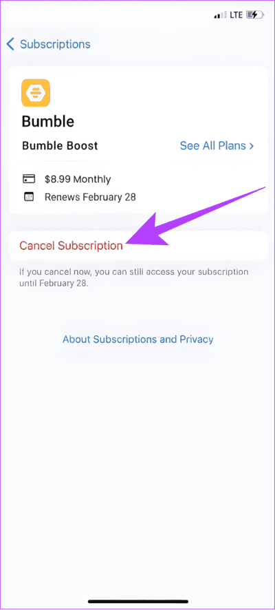 Choose-cancel-subscription كيفية إلغاء اشتراك Bumble على iPhone وAndroid