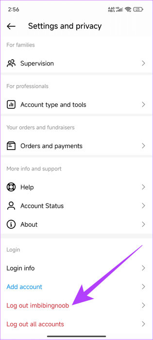 Choose-log-out-692x1536-1 5 طرق لإصلاح عدم عمل ملفات GIF على Instagram