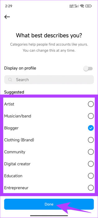 Choose-the-account-type-and-tap-Done-692x1536-1 5 طرق لإصلاح عدم عمل ملفات GIF على Instagram