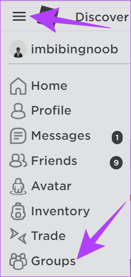 Choose-the-hamburger-menu-at-the-top-right-corner-and-select-Group كيفية إرسال Robux إلى حساب آخر للكمبيوتر الشخصي والهاتف المحمول