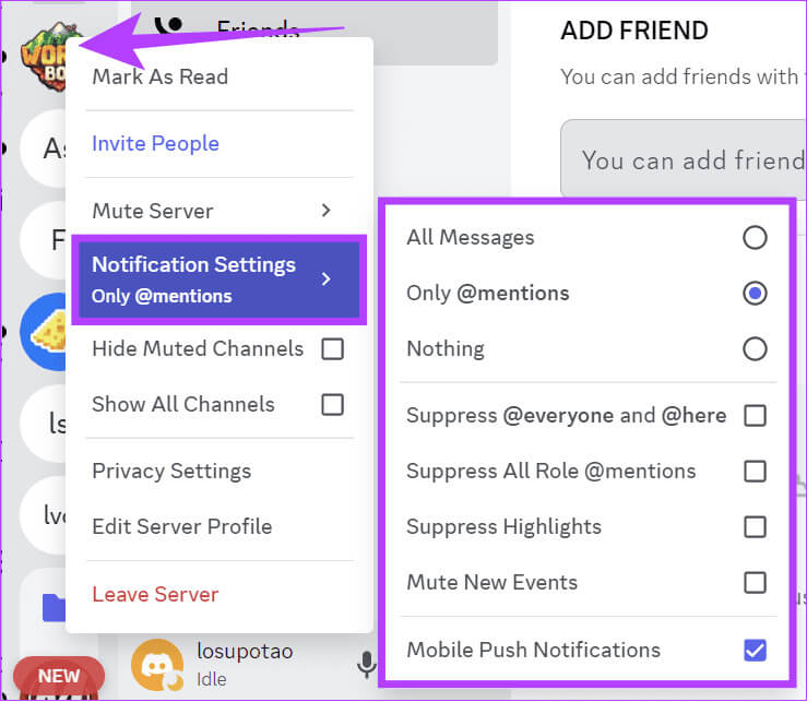 Choose-the-server-and-select-Notification-Settings 14 من أفضل النصائح والحيل لـ DISCORD: الدليل النهائي