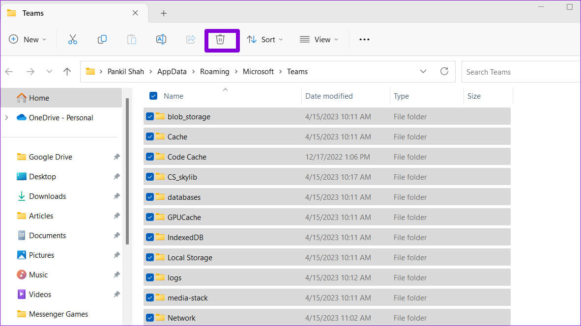 Clear-Teams-App-Cache أفضل 7 إصلاحات لعدم عمل التدقيق الإملائي في Microsoft Teams على Windows