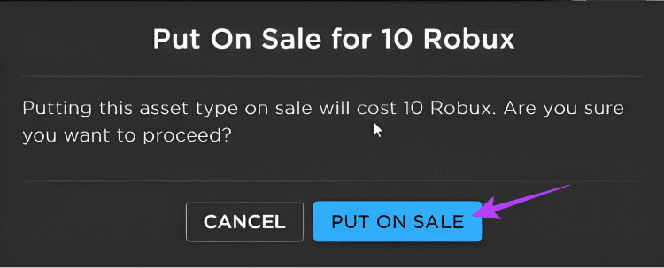 Click-Put-on-Sale-to-confirm-750x303-1 كيفية إرسال Robux إلى حساب آخر للكمبيوتر الشخصي والهاتف المحمول
