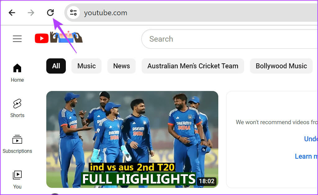 Click-on-Refresh لماذا تكون شاشة YouTube الرئيسية فارغة وكيفية إصلاحها