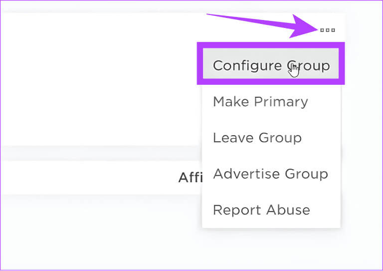 Click-the-three-dots-at-the-top-right-corner-and-choose-Configure-Group-768x543-1 كيفية إرسال Robux إلى حساب آخر للكمبيوتر الشخصي والهاتف المحمول