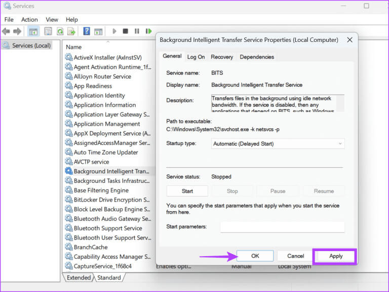 Configure-BITS-Service-768x578-1 9 إصلاحات لمشكلة "خدمة النقل الذكي في الخلفية (BITS) تستمر في التوقف" في Windows 10 و11