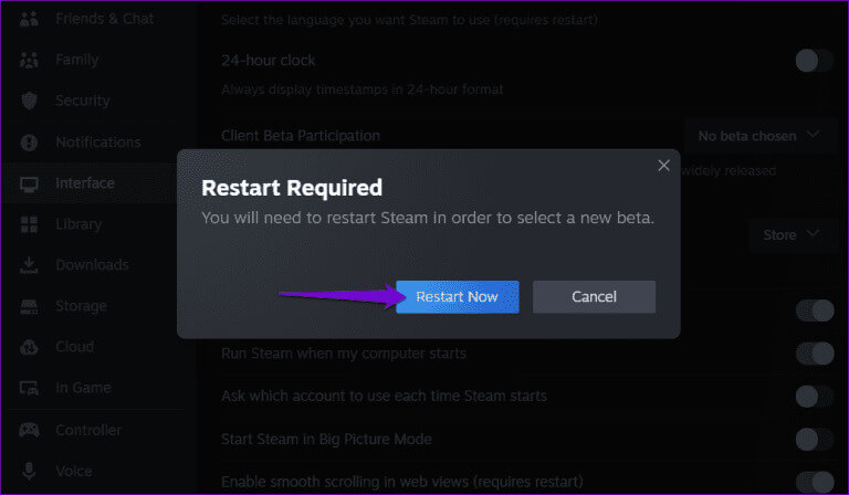 Confirm-Leave-Steam-Beta-768x448-1 أفضل 7 إصلاحات لعدم عمل Steam Overlay في Windows