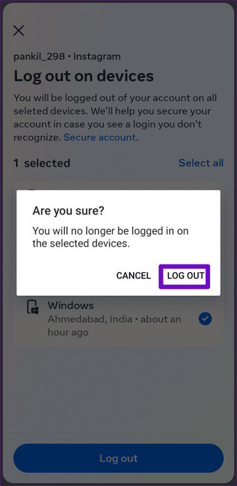 Confirm-Log-Out-of-Instagram-Account-500x1024-1 أفضل 6 إصلاحات للتحذير "لقد اكتشفنا سلوكًا آليًا في حسابك" على Instagram