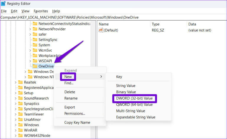 Create-New-DWORD-in-Registry-Editor-1-768x472-1 أفضل 6 إصلاحات لعدم ظهور OneDrive في مستكشف الملفات على Windows