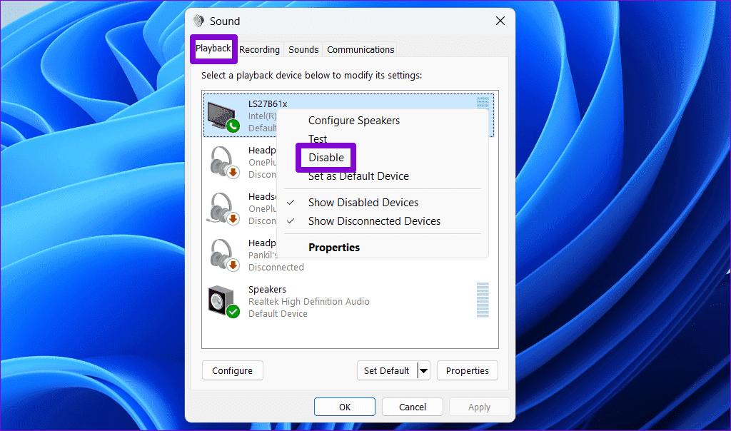 Disable-Audio-Device-on-Windows أفضل 7 إصلاحات لاستمرار تغير جهاز الصوت الافتراضي على Windows