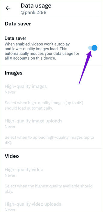 Disable-Twitter-Data-Saver-Option-on-Mobile-500x1024-1 أفضل 9 إصلاحات لمشكلة Twitter عالق على شاشة التحميل