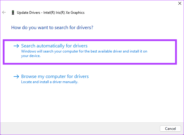 Driver-automatic-update أفضل 5 إصلاحات لعدم اكتشاف وحدة معالجة الرسومات GPU على Windows 11