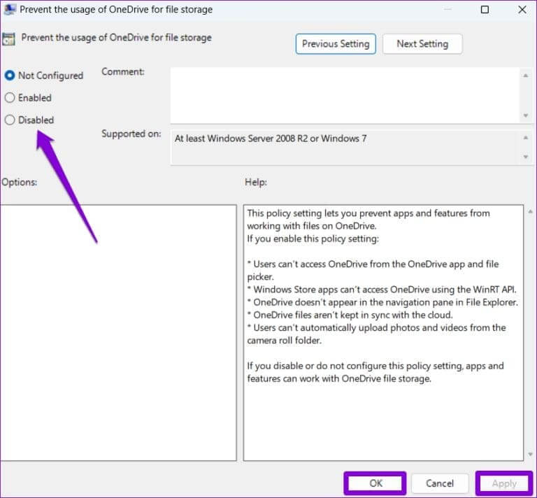 Enable-OneDrive-From-Group-Policy-768x712-1 أفضل 6 إصلاحات لعدم ظهور OneDrive في مستكشف الملفات على Windows