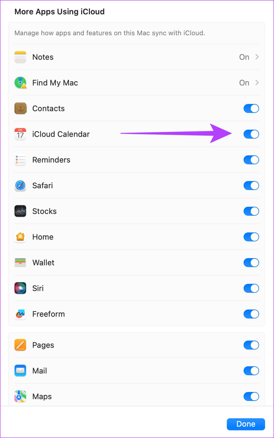 Enable-iCloud-Calendar-Toggle 7 طرق لإصلاح عدم مزامنة iCloud Calendar مع Mac