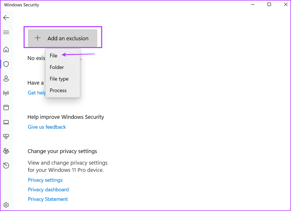 Exclude-the-File-in-the-Antivirus-Program-2 أفضل 7 إصلاحات لخطأ الفيروس "لم تكتمل العملية بنجاح" في Windows 11