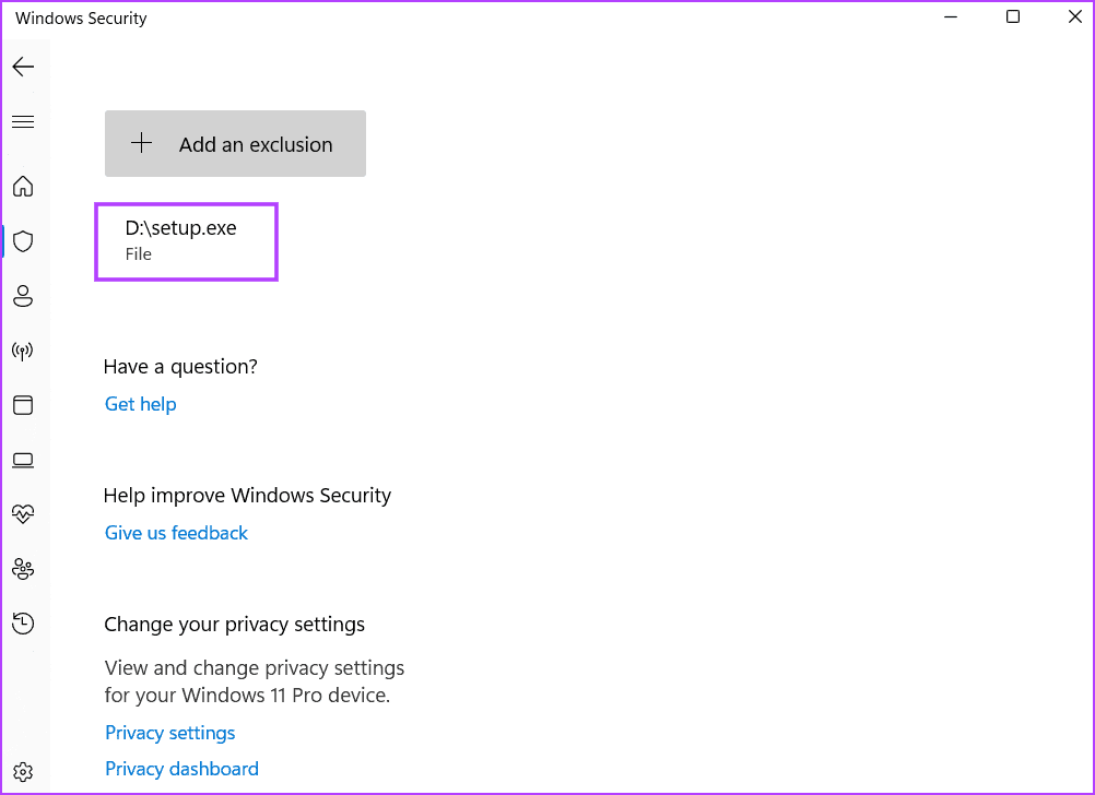 Exclude-the-File-in-the-Antivirus-Program-4 أفضل 7 إصلاحات لخطأ الفيروس "لم تكتمل العملية بنجاح" في Windows 11