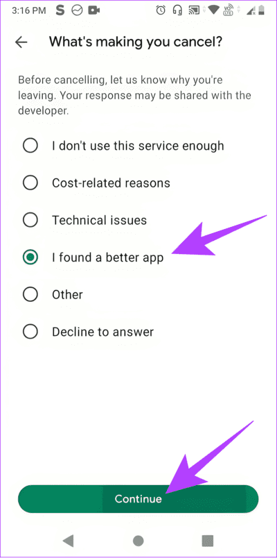 Find-a-reason-and-then-tap-Continue كيفية إلغاء اشتراك Bumble على iPhone وAndroid