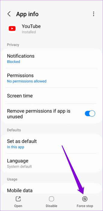 Force-Close-YouTube-App-on-Android-500x1024-1 أفضل 8 إصلاحات لعدم عمل الترجمات المغلقة على YouTube