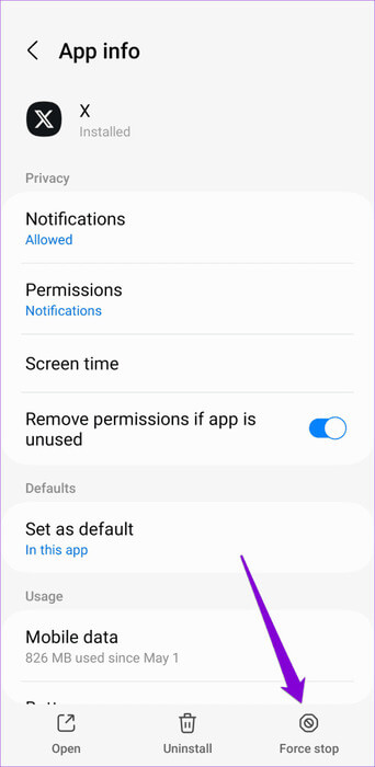 Force-Stop-Twitter-App-on-Android-500x1024-1 أفضل 9 إصلاحات لمشكلة Twitter عالق على شاشة التحميل