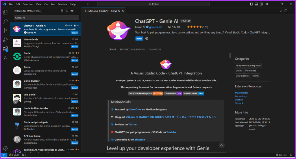 Genie-AI-VS-Code-ChatGPT-extension-1024x551-1 8 أفضل ملحقات ChatGPT لـ VS Code