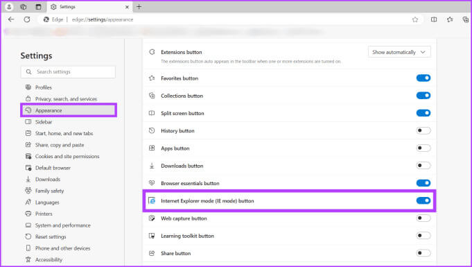 Head-to-Appearance-and-toggle-on-or-off-the-button-next-to-the-Internet-Explorer-mode-IE-mode-button-681x385-1 كيفية تمكين أو تعطيل وضع Internet Explorer في Microsoft Edge على Windows