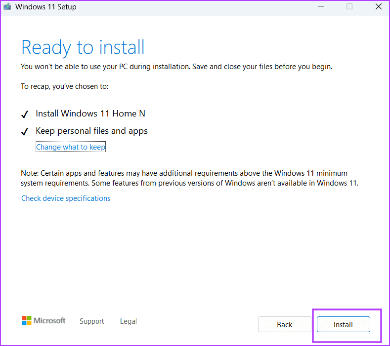 In-Place-upgrade-3-3 أفضل 7 إصلاحات لخطأ الفيروس "لم تكتمل العملية بنجاح" في Windows 11